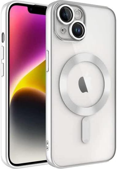iPhone 13 - 14 İçin Magsafe Kablosuz Şarj Özellikli Çok Şık Kristal Kılıf Telefonunuzu Tam Korur iPhone 13 ve 14 kristal kılıf Kablosuz Şarj Destekli (GÜMÜŞ)