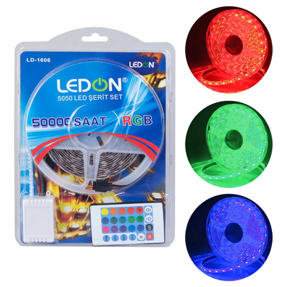 LEDON LD-1606 5 Metre RGB Şerit LED Seti 5050 3 Çipli Silikonlu